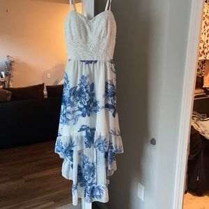 White summer dress with blue flowers